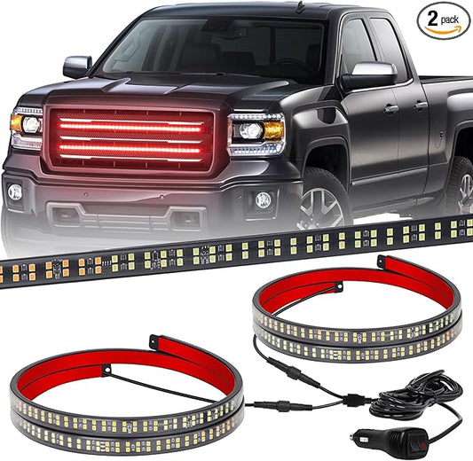 XRIDONSEN 2PCS 24 inch Truck Red Emergency Grill Lights Strip 288 LED Grille Strobe Lights Flashing Warning Safety w/Waterproof Tube First Responder Lights for Firefighter Police Vehicles Fire Trucks