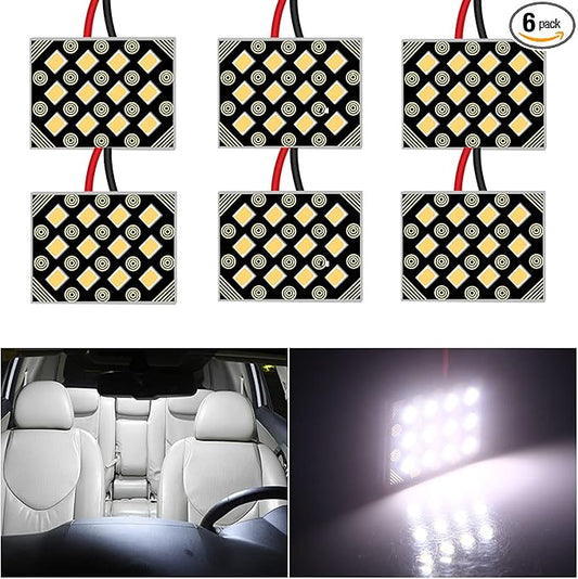 YM E-Bright 2835 Chipset 12SMD Led Panel Dome Lights Auto Car Interior Reading Lamp with T10 / BA9S / Festoon Adapters DC 12V White Pack of 6