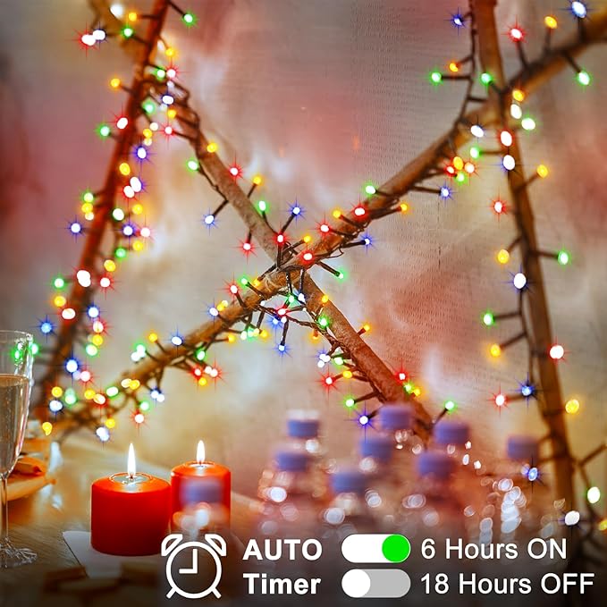 2 Pack Cluster String Lights Battery, Total 20Ft 400 LED Christmas String Lights with Timer 8 Modes Firecracker Twinkle Lights Waterproof for Outdoor Tree Xmas Decor (Multicolor)