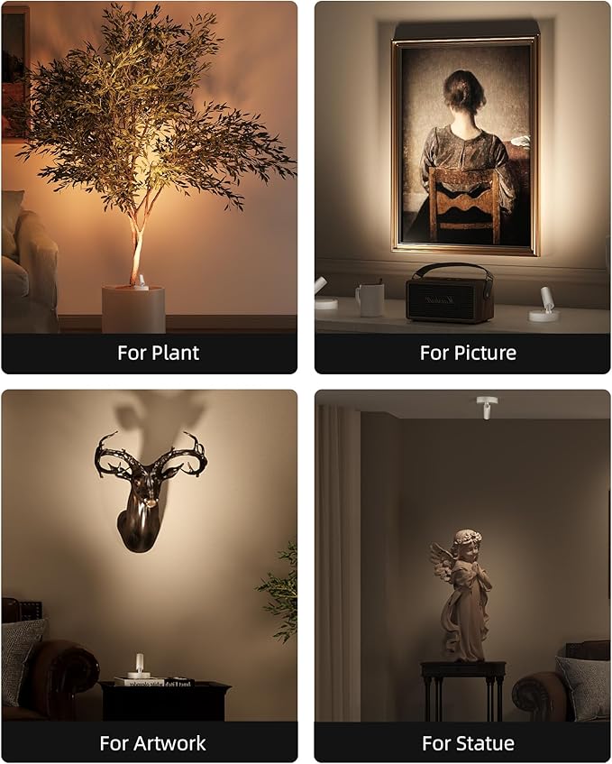 EZVALO Battery Powered LED Spotlight Indoor, Wireless Picture Lights with Remote,5500mAh Rechargeable Mini Display Light, Uplighting Indoor for Artwork Tree Painting Portrait (white-1Pack)