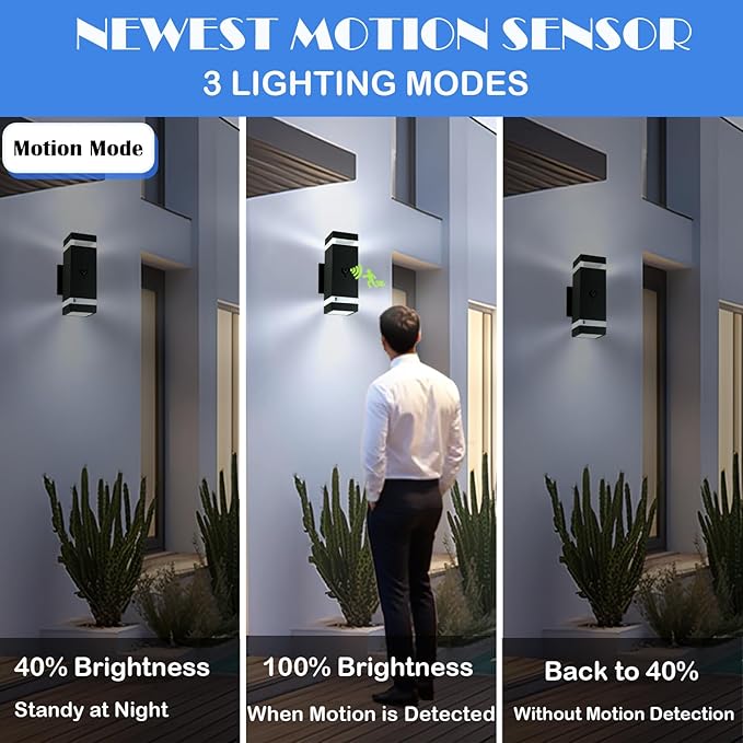 Dusk to Dawn Motion Sensor Porch Light with 3 Lighting Modes, Modern Up Down Wall Sconce with GU10 Bulbs, Heavy Aluminum Exterior Light Fixtures for Entryway, Patio, Garage,ETL Listed