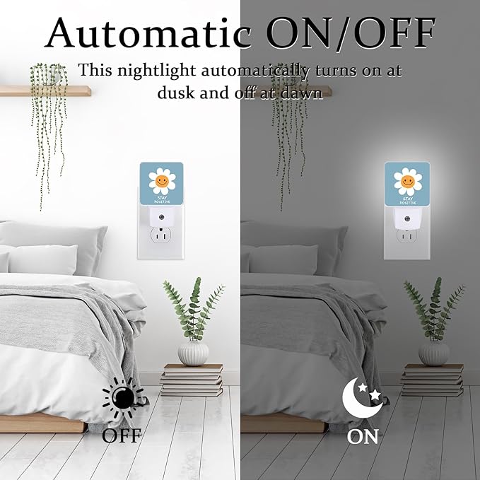 White Daisy Flower Night Light, Plug-into Wall Stay Positive Nightlight Lamp with Dusk to Dawn Sensor, Led Lamp 0.5W Energy Efficient for Boys Girls Adults Home Decor