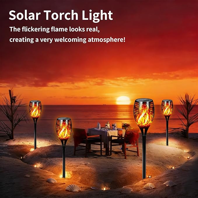 Solar Lights Outdoor Upgraded 6 Pack, 22" Tall & Super Larger Size, Waterproof Tiki Torches for Outside, 2200mAh Solar Solar Torch Light with Flickering Flame for Path Yard Garden