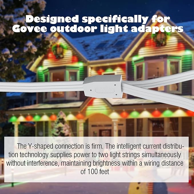1 Male to 2 Female Y-Splitter for Govee Permanent Outdoor Lights Y-Shaped IP68 Waterproof Connector Compatible with Govee H705A H705B H705C H805A H805B H805C 3-Pin Extension Cable Cord (White)