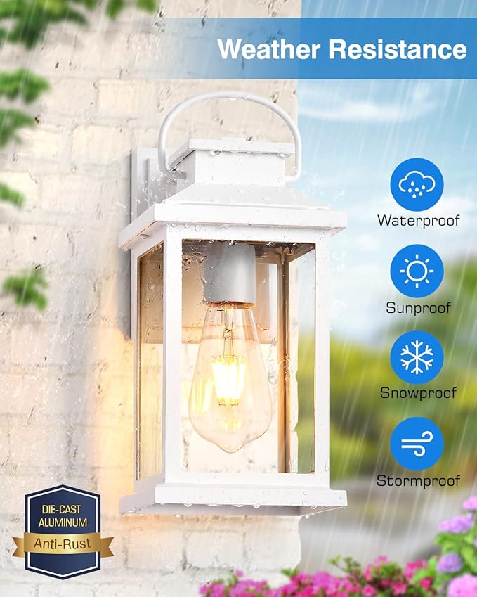 VIANIS White Porch Lights Outdoor, Modern Dusk to Dawn Exterior Lighting Fixtures Wall Mount for House, 100% Aluminum Waterproof Outdoor Wall Sconce Lantern with Tempered Glass for Garage, Front Door