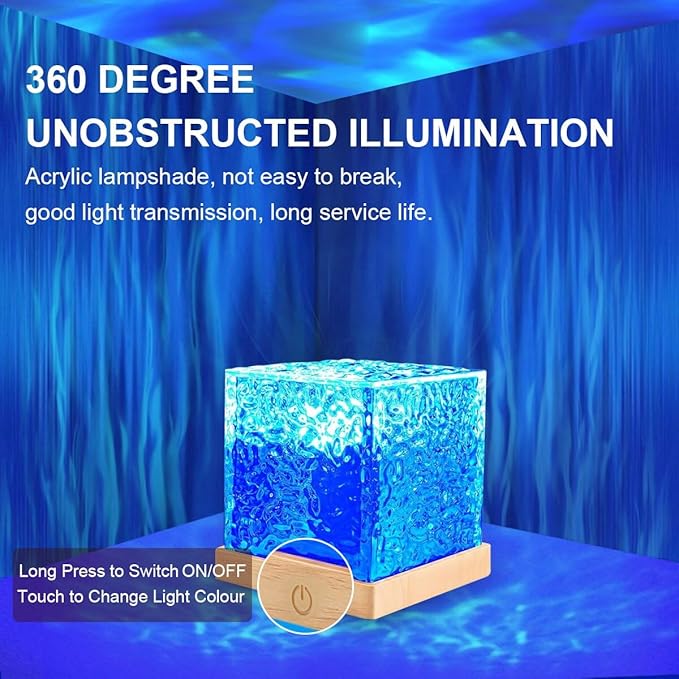 Ocean Wave Projector Lamp,Northern Lights Aurora Projector Light,16 Colors Gradual Rotating Flame Water Lamp，Cube Night Light with Remote Control for Living Room Bedroom Decor Hotel, etc