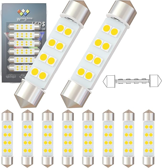 360 deg DC 24V 44mm 569 Led Bulb Natural White 578 561 212-2 LED Festoon Bulb for Truck Interior Reading Map Glove box Lights(Pack 10)