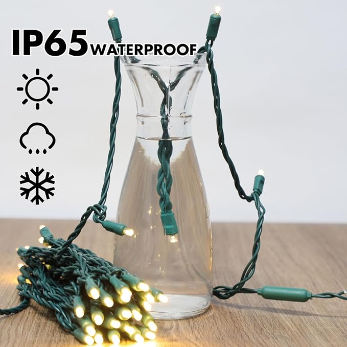 LAMPHOME 1200LED (24pk of 50L) String Lights,Twinkle, LED Christmas Lights, 6" SPACING,Green Wire,Warm White