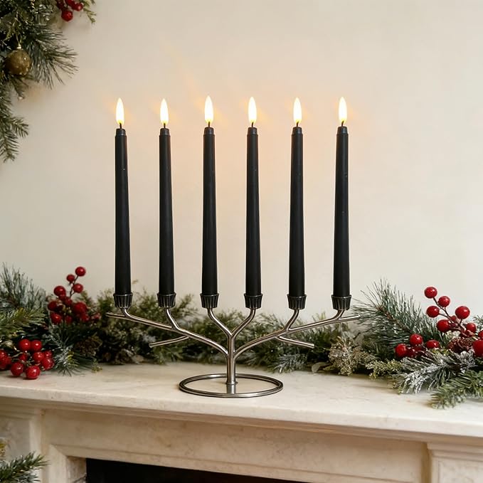 Black Flameless Taper Candles with Remote, Flickering LED Candlesticks Battery Powered Set of 12