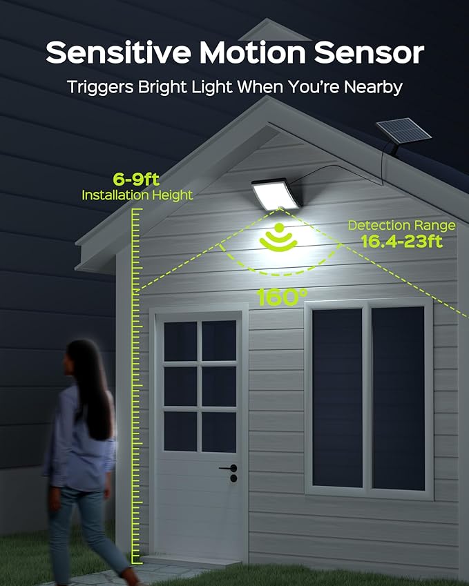JACKYLED Solar Lights Outdoor Waterproof 80% Brighter Light, Motion Sensor Security Light with 16.4ft Cord, Dusk to Dawn Solar Powered Flood Lights for Patio, Yard, Garage, 4-Pack