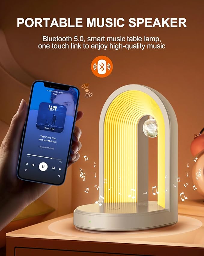 3-in-1 Night Light with Wireless Charger, Music Bedside Lamps with Bluetooth Speaker Phone Wireless Charger Touch Lamps for Nightstand Dimmable Table Lamp for Bedroom Desk Lamp Holiday Gifts