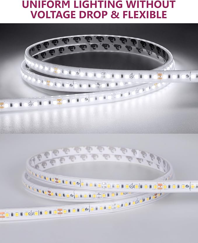 EMITEVER Outdoor LED Strip Lights Waterproof 5000K White, 16.4ft IP67 24V Tape Light UL Listed, 240+LM/ft, High Density 600LEDs, Lighting for Bathroom,Pool,Patio,Garden(Power Supply Not Included)