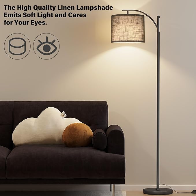 SUNMORY Arc Floor Lamp, Modern Floor Lamp with 9W 3 Color Temperatures Bulb, Metal Standing Lamps with Adjustable Hanging Lampshade, Tall Floor Lamps for Living Room, Bedroom, Office