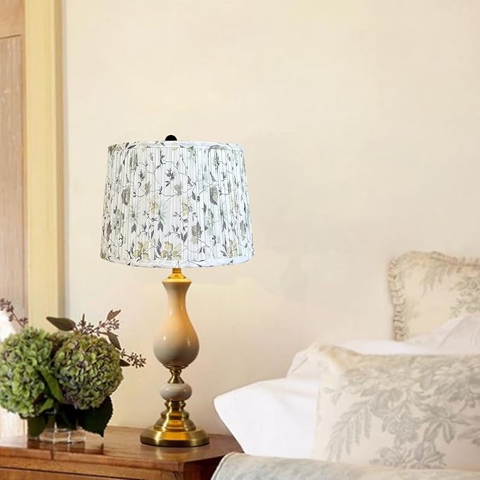 TOOTO STAR Medium Lampshade Printing Flowers,12"Top x 14" Bottom x 9.5"Heigh (Spider) Drum Lamp Shade For TableLamp,Floor Lamps, Assembly Required