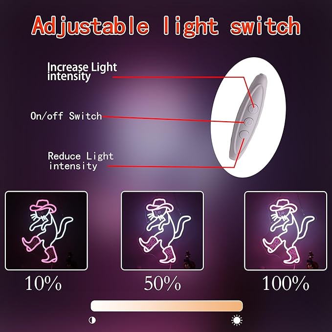 Cowboy Cat Funny Neon Light Sign,Pink Cowboy Hat Animal Neon Sign for Western Rodeo Decor,Novelty Hand Gesture Led Light Up Sign for Home Decoration Bedroom Decor