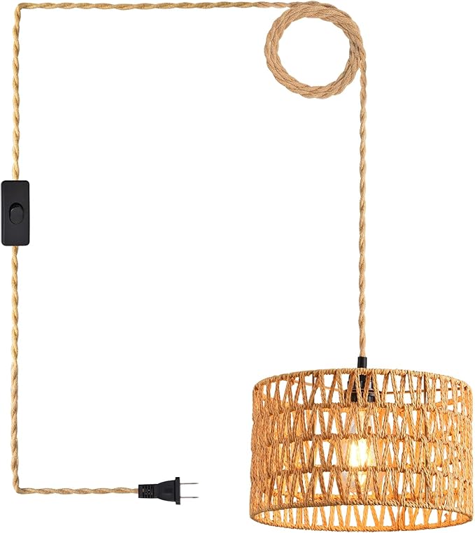 Industrial 15ft Pendant Light Cord -Plug in Hanging Light Fixture, 15FT Farmhouse Pendant Lamp Lights Cord with Switch Cord for Kitchen Island Bedroom Living Room