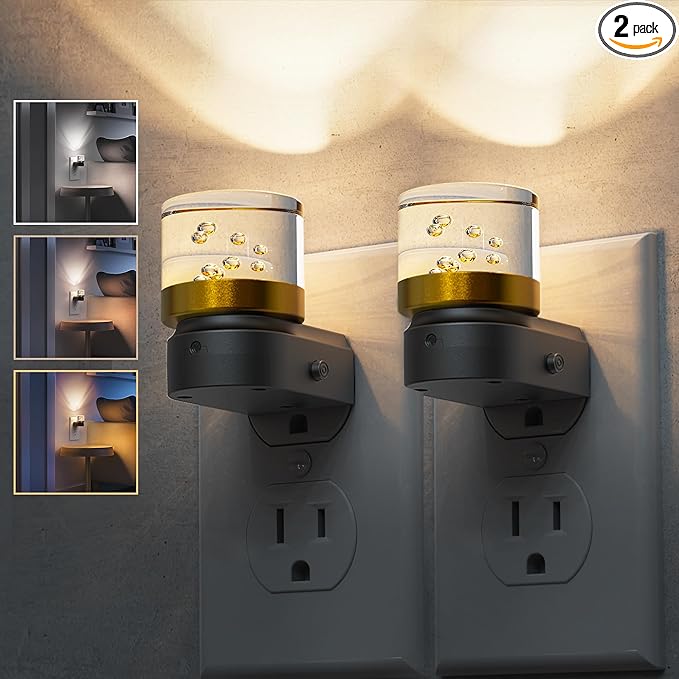 L LOHAS LED Night Lights Plug into Wall, 2 Pack 3000K/4000k/5000K Adjustable Color Temperature Bubble Night Light, Dusk to Dawn Sensor for Hallway, Bathroom, Rooms