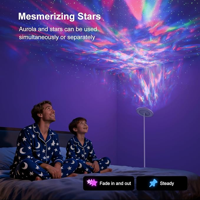 DUSKTEC Floor Lamp with RGB Star Projector, 15W 1400LM Dimmable 4 Color Temperatures LED Standing Lamp with Remote, Modern Tall Black Corner Lamp for Living Room, Bedroom, Office (White)
