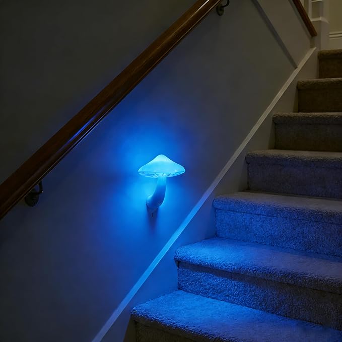 AUSAYE 5Pack LED Sensor Night Light Plug in Lamp Blue Cute Mushroom Night Lights for Adults Kids NightLight Bedroom,Bathroom,Toilet,Hallway,Stairs,Kitchen,Basement