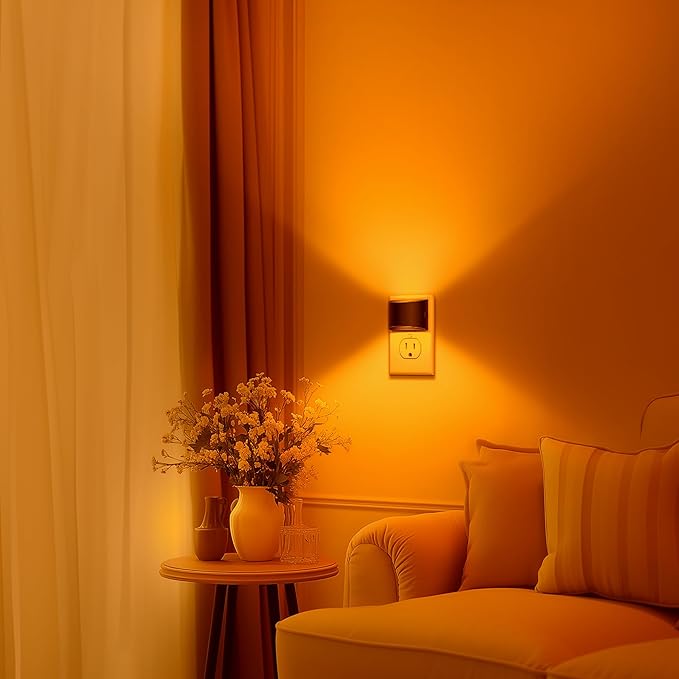 DORESshop LED Night Light[4 Pack], Night Lights Plug into Wall, 3 Level Brightness Adjustable Plug in Night Light, Dusk to Dawn Sensor, Nightlights for Adults, Bedroom, Bathroom, Hallway, Amber