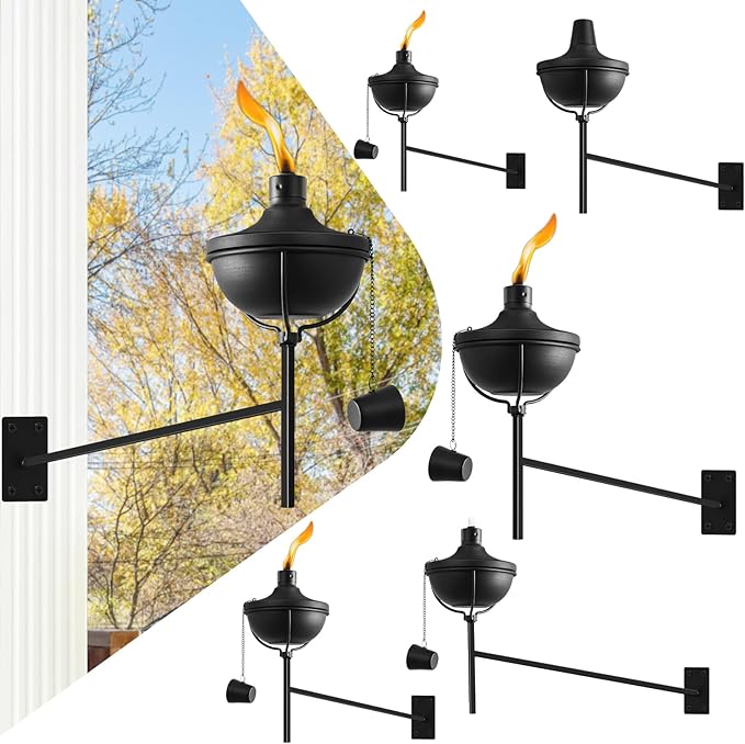 ZSZMFH 6 Pcs Wall Mounted Citronella Torches, 23.5 oz Garden Torches for Outside, Refillable Flame Light Torch, Outdoor Metal Torch for Yard, Patio, Deck, Garden, Party, Landscape