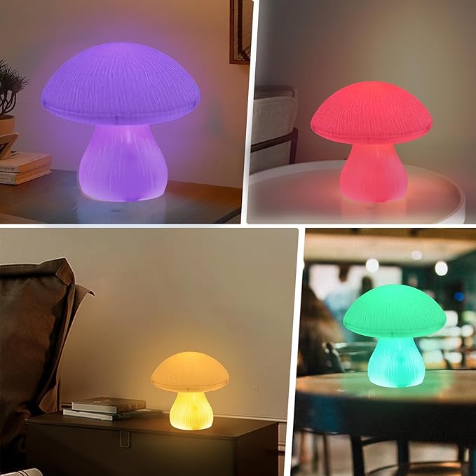 Vigdur Mushroom Lamp Small Lamp, 16 Colors Changing Mushroom Night Light Battery Operated with Remote, Christmas Table Lamp for Woman Bedroom Living Room Cottagecore Decor, 7.8'
