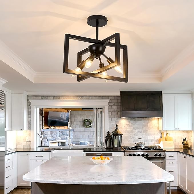 ZGLAOJT 4-Lights Ceiling Light Fixture Modern Black Semi Flush Mount Ceiling Lighting Matte Chandelier for Bedroom Kitchen Foyer Hallway Living Room Farmhouse