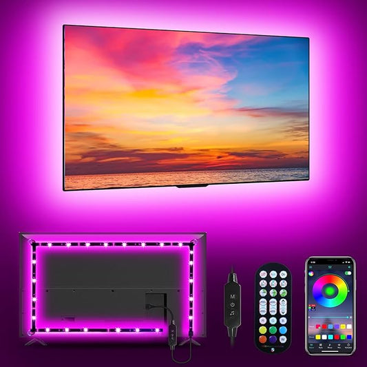 MATICOD RGB LED TV Strip USB Lights for Backlight and Behind, App Remote Control, Music Sync, Multicolor, 9.84FT for 32"-43" TV