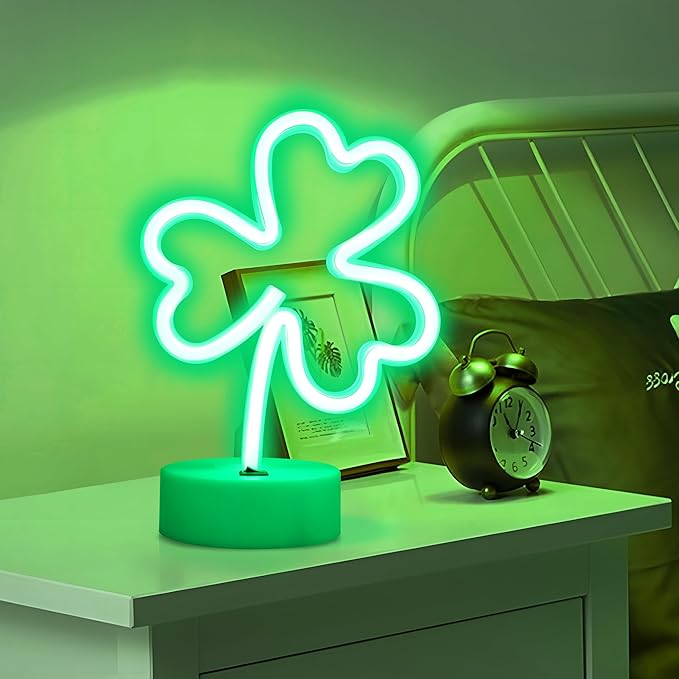 Clover Neon Signs Lights - Green Neon Signs Lights USB/Battery Powered Led Lucky Desktop Decor for Wedding Birthday Party Bedroom Shop Bar Christmas Gift Shop St Patricks Day Decor