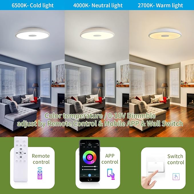 Smart Waterproof LED Flush Mount Ceiling Light Fixture,11 inch 18W,with Bluetooth Speaker,RGB Color Changing Function- Dimmable Lamp,Tuya Application Control-Compatible with Alexa Google Home