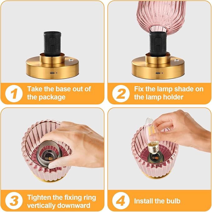 LigthRound Touch Table Lamp for Bedroom, Cordless Bedside Small Table Lamp, Dimmable Rechargeable Battery Operated Lamp for Nightstand, Bedside, Living Room, Desk, LED Bulb Included