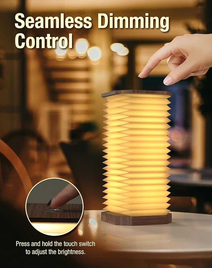 Bedside Table Lamp for Bedroom, Vertical Accordion Lamp with Warm Light, Adjustable Height & Brightness, USB Charging, Study Reading Light for Living Room, College Dorm, Home, Office