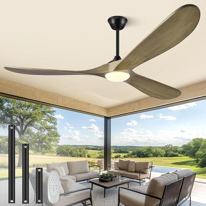 52 Ceiling Fans with Lights and Remote Control, Outdoor Ceiling Fan with Lights High CFM Quiet 3 Blade Wood Walnut Ceiling Fan, Bronze Gray