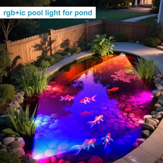 RGB+IC LED Pool Light, 5V Low Voltage Submersible Pool Light, RGB Multi Color Changing Music Sync, IP68 Waterproof Pool Lights Underwater with Remote, Wi-Fi APP Control Smart Light