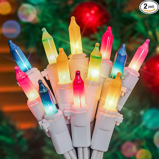 Hopolon Easter Mini String Lights,2PACK 50Count 13Feet Pastel Christmas Lights with White Wire, Incandescent String Lights for Indoor Outdoor Holiday Tree Party Xmas Home Decorations (Multicolor)