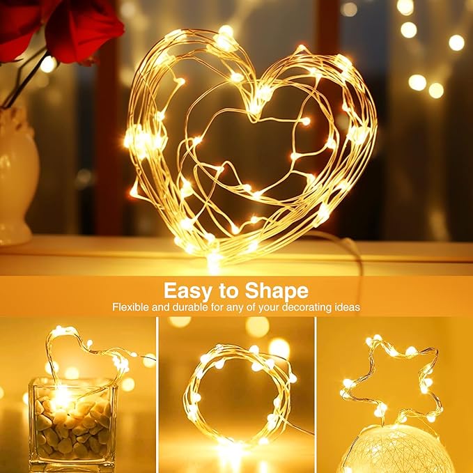 【10 Pack】Fairy Lights Battery Operated with Timer, 7FT 20LED String Lights Waterproof Silver Wire Fairy Light Battery Powered Twinkle Lights for Bedroom Christmas Wedding Indoor Party Decor Warm White