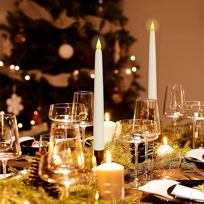Flameless Taper Candles with Remote Control and Timer, Battery Operated LED Candlesticks with Flickering 3D Flame, 9.6×0.8 Inches Plastic Fake Candles for Christmas, Wedding and Home Decor (Ivory, 3)