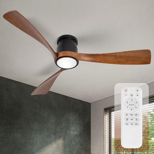 52inch Ceiling Fan with Lights,Flush Mount Wooden Ceiling Fans with Remote Control,Dimmable Light,3 CCT,6 Speeds,Noiseless DC Motor,Ceiling Fan for Bedroom,Living Room,Office,Indoor,Dark Brown