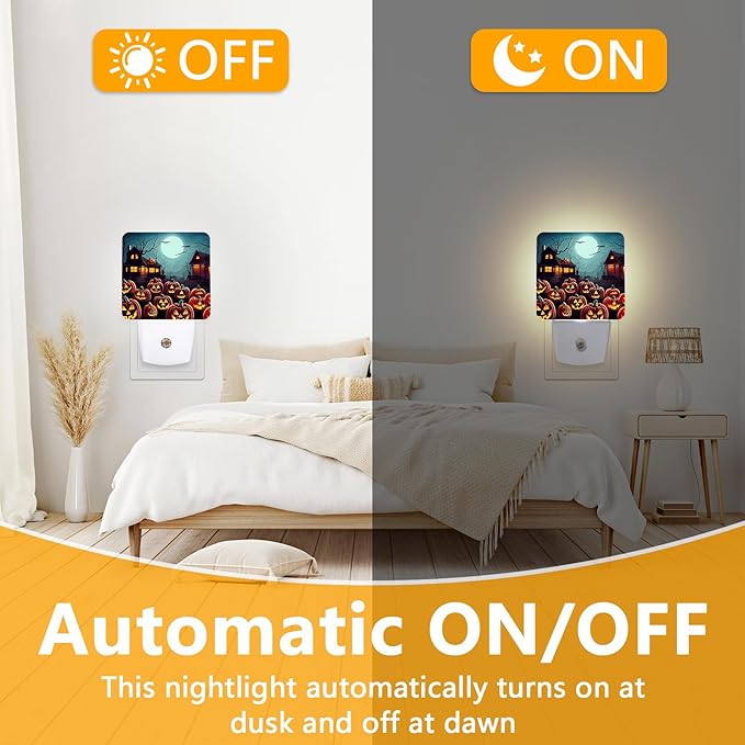 Halloween Pumpkin Night Light, Plug-into Nightlight White LED Lamp, Energy Efficient Decor Desk Lamp for Bedroom Hallway Stairs Bathroom