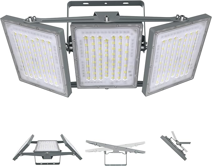 STASUN 2 Pack LED Flood Lights Outdoor, Max Series 500W 50000lm 6000K Daylight IP66 Waterproof, Commercial Parking Lot Lights, 3 Heads for Yard Street Stadium Outdoor Area Floodlight Security Light