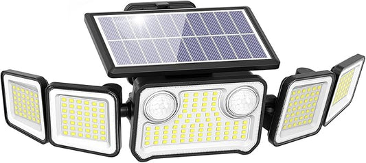 6000LM Solar Lights Outdoor, 5 Heads Solar Security Lights with Remote Control, IP65 Waterproof Motion Sensor Light 3 Modes Flood Light for Wall, Porch, Yard, Outside, 1 Pack