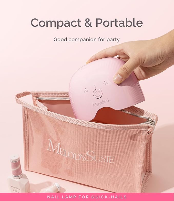 MelodySusie Mini Cordless UV Nail Lamp, P-ART06G Rechargeable Portable LED UV Light with Smart Sensor, 4-Finger Curing for All Soft Gels, Especially Half-Cured Gel, Base Coat & Top Coat, Pink