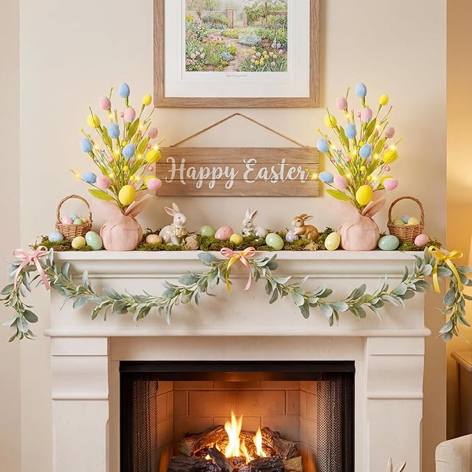 XmasExp Easter Decorations 18inch Easter Tree with Eggs & LED Lights Easter Egg Tree for Indoor Perfect Easter Table Decorations & Holiday Party Decor