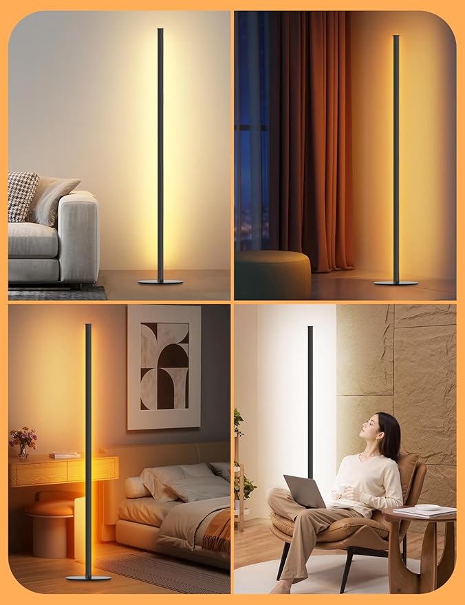 Corner Floor Lamp, Set of 2 Minimalist LED Corner Lamp Dimmable with Remote, 24 W Slim Standing Floor Lamp for Living Room Bedroom Home Office, 3000K-6500K 10 Color Temperature