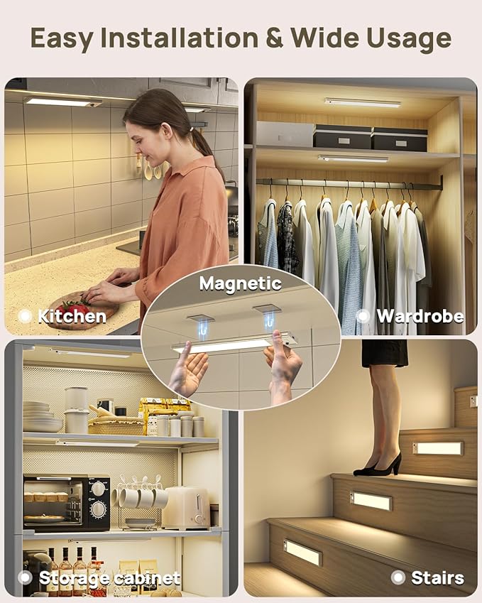 Under Cabinet Lighting with Remote Control,2500mAh USB Rechargeable Motion Sensor Light Indoor,350 Lumen LED Closet Light,3 Color Temps Wireless Under Counter Lights for Kitchen,Cabinet,Bedroom,8 Pack