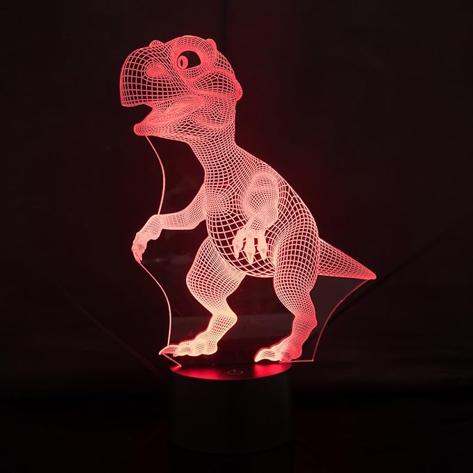 Wiscky Dinosaur Toys 3D Night Light Lamp - Children Kids Gift for Boys, 7 LED Colors Changing Lighting, Touch USB Charge Table Desk Bedroom Decoration, Cool Gifts Ideas Birthday Xmas for Baby Friends