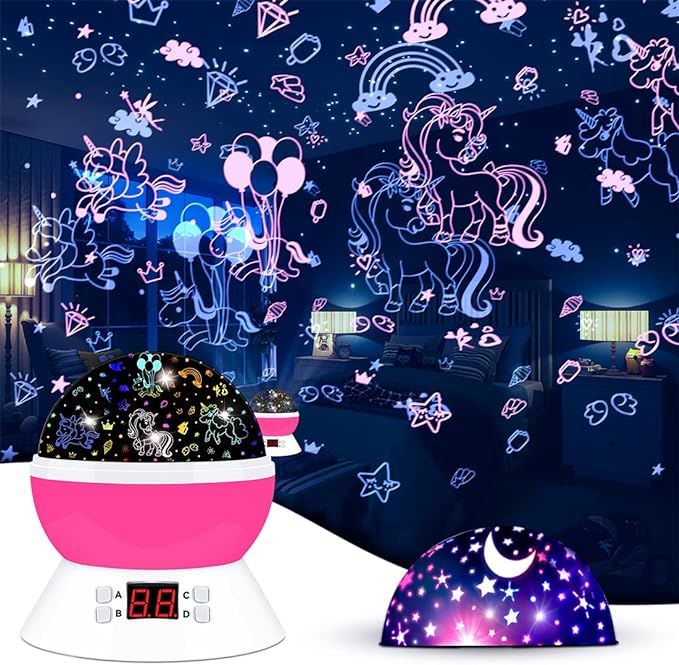 Unicorn Projector Night Light Lamps for Girls boys bedroom Toys for Age 6-8, Unicorns Night Lights with Timer birthday Children's Day Gifts for Kids Light Projector for Room Decor