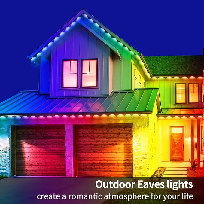 Permanent Outdoor Lights 150ft Smart Outside RGB LED Christmas Light, App Control Remote IP67 Waterproof Eternity Eaves Lighting for Halloween，House，Patio Decor ，Garden Decor, Decorations