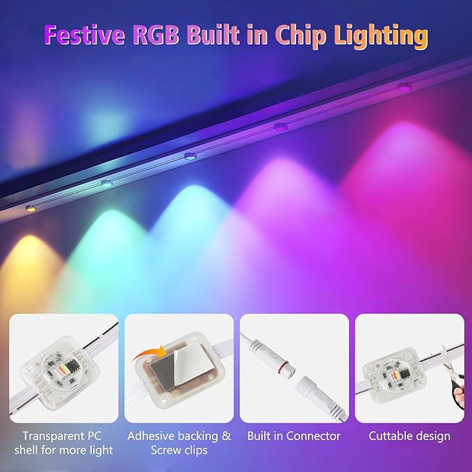 100FT Permanent Outdoor Lights, 60 LED Smart RGB Built in Chip Outdoor Eave Lights with App/Remote Control, 209 Scene Modes, IP67 Waterproof Outside Light for House Party Christmas Decor