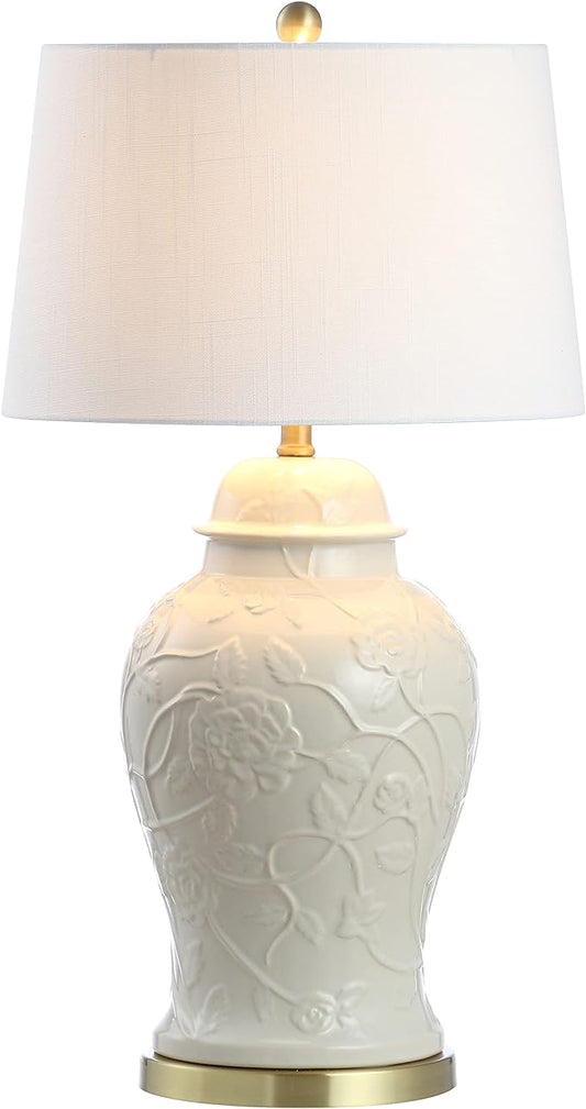 JONATHAN Y JYL6604A Naiyou 29.5" Ceramic Classic Traditional LED Lamp Table Lamp French Country Bedside Desk Nightstand Lamp for Bedroom Living Room Office College Bookcase LED Bulb Included, Cream